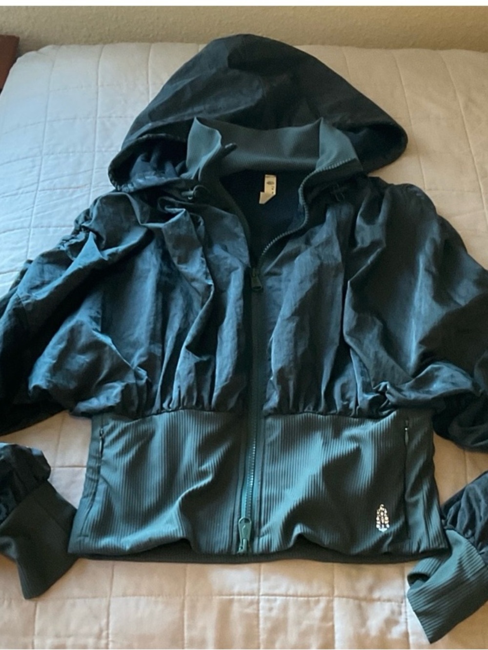 Free People Dark Green  Hooded Cropped Bomber Jacket